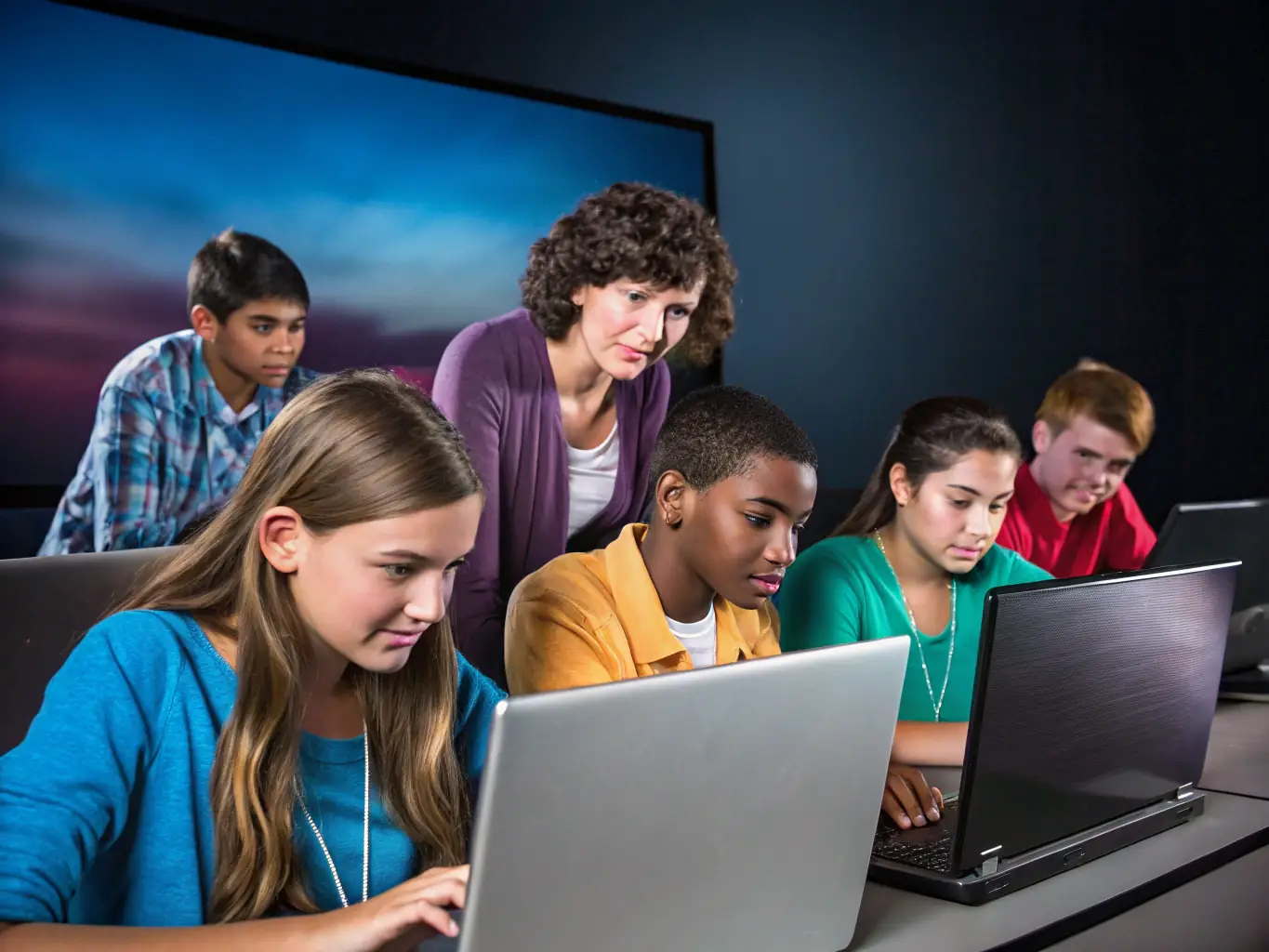 An image of a diverse group of students participating in an online training session, with a focus on interactive learning and collaboration.